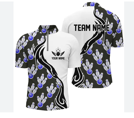 Purple Flame Bowing Shirts Custom 1/2 Zipper Unisex Bowling Jersey 