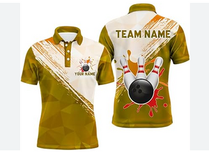 Hot Sell Golden Bowling Polo Jersey Custom Your Name Full Sublimation
