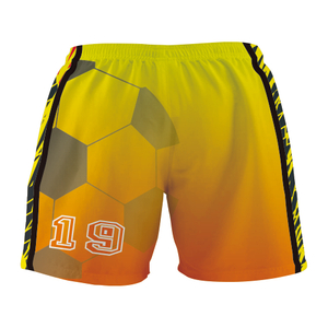 Sublimation Yellow Soccer Shorts Boys Soccer Wear Custom Made Polyester Mesh Football Wear 