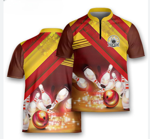 Purple Flame Bowing Shirts Custom 1/2 Zipper Unisex Bowling Jersey 