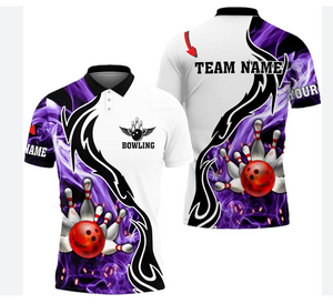 Purple Flame Bowing Shirts Custom 1/2 Zipper Unisex Bowling Jersey 