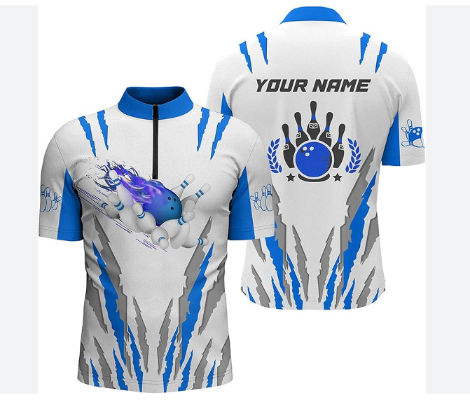 Purple Flame Bowing Shirts Custom 1/2 Zipper Unisex Bowling Jersey 