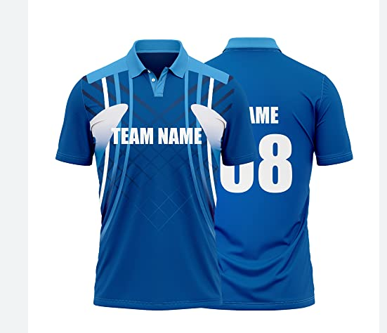 Hot Selling Cheap Printed Cricket Jersey Custom Men's Short Sleeve Blue And White Polo Shirt