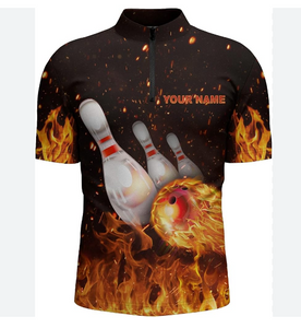  Bowing Shirts Full Sublimation Custom Design 1/2 Zipper Unisex Bowling Jersey pins 