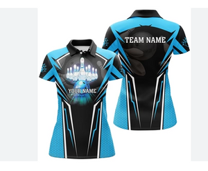 Women's Blue Bowing Shirts Full Sublimation Custom Design Bowling Jersey 