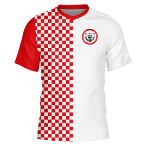 Custom Red Plaids Soccer Jersey Dry Fit Printing Team Soccer Wear 100% Polyester