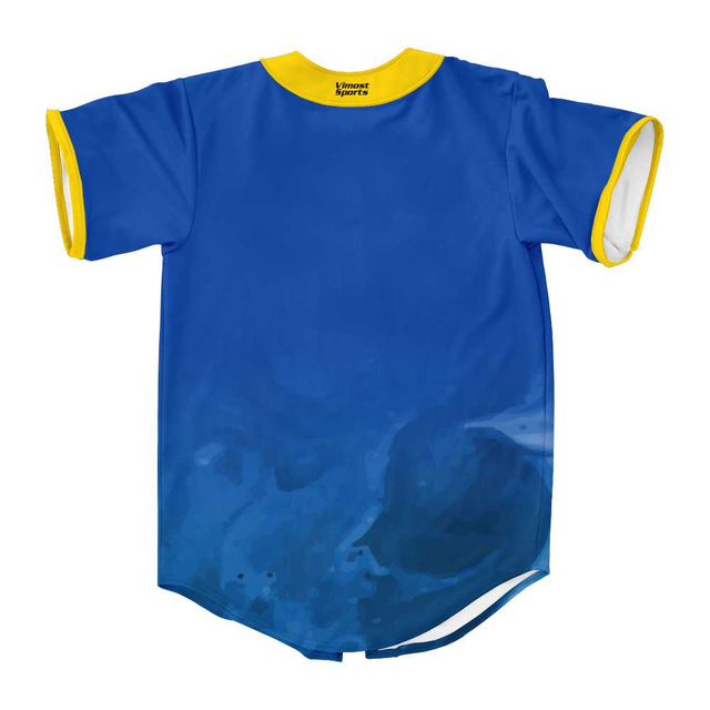 Custom Youth Blue Baseball Jersey with Yellow Stripes Sublimation Name And Number baseball uniform