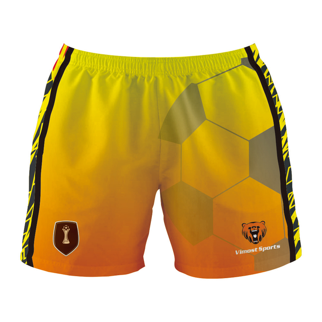 Sublimation Yellow Soccer Shorts Boys Soccer Wear Custom Made Polyester Mesh Football Wear 