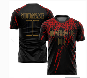 Custom Black Red Soccer Shirts Sublimation Polyester Soccer Uniform Jersey