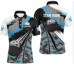 Custom Bowling Shirts for Men Camo Design 3 Buttons Bowling Polo 