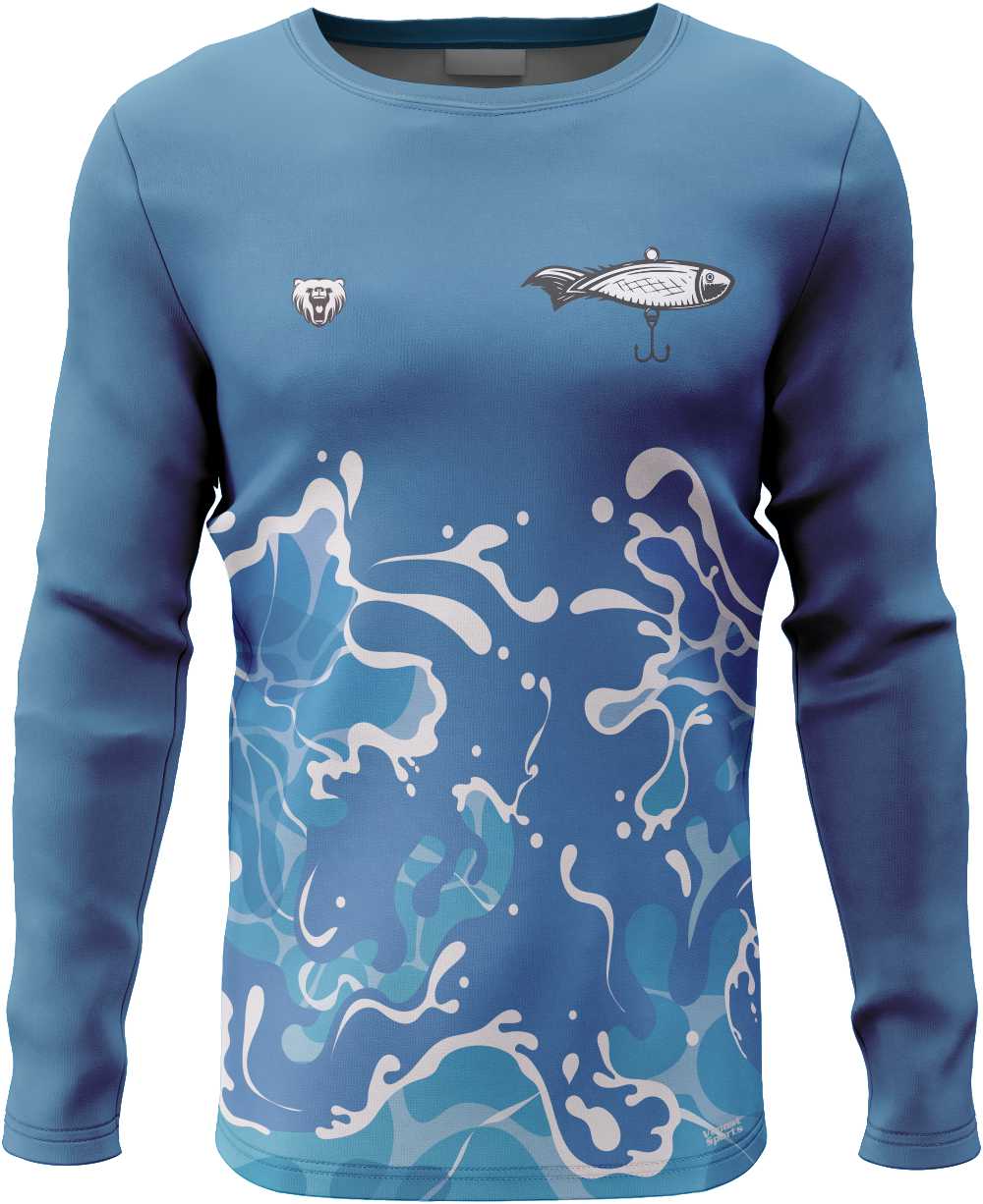 Custom OEM Blue Sublimation Print Quick Dry Performance Fishing Jersey UPG 50 Hooded Fishing Shirt