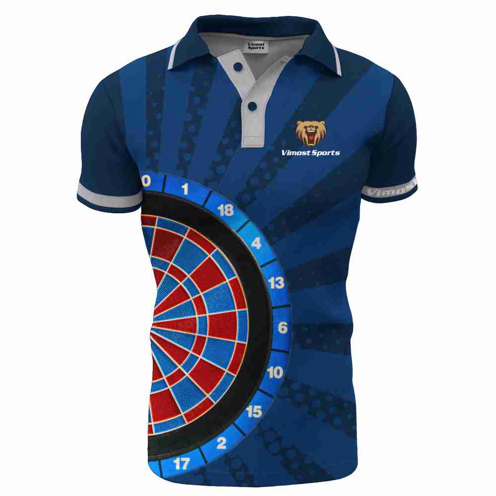 2022 Sublimated Custom 100% Polyester Short Sleeves Dart Shirt of Blue Colors