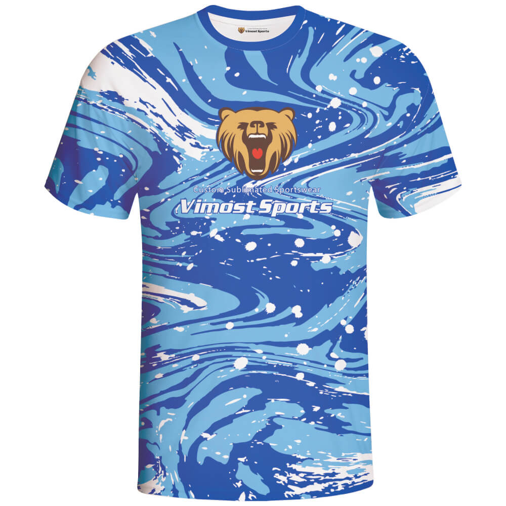  Custom 100% Polyester Blue T-shirt with Sublimation Printing