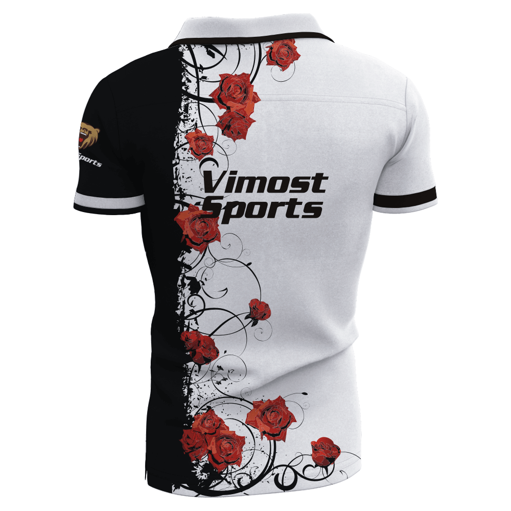 2022 Sublimated Black And White Polo Shirts of Red Rose Patterns