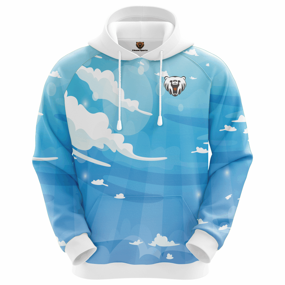 2022 Custom Sublimated White Clouds Pattern Hoodie of White Hood 