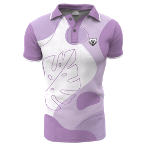Good Quality Sublimated Purple And White Polo Shirts of Two-button Neck Design for Women