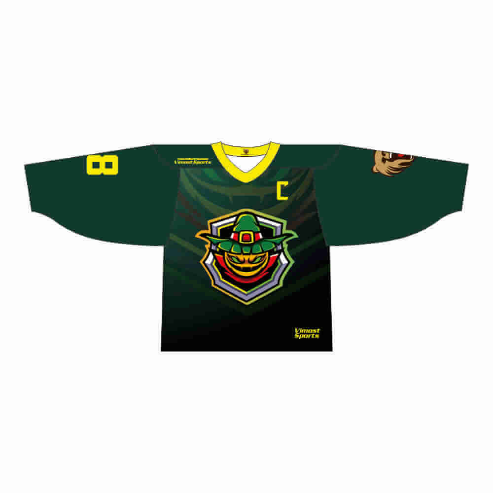 Sublimated 100% Polyester Green Ice Hockey Jersey with Adding Number And Name at No Extra Cost