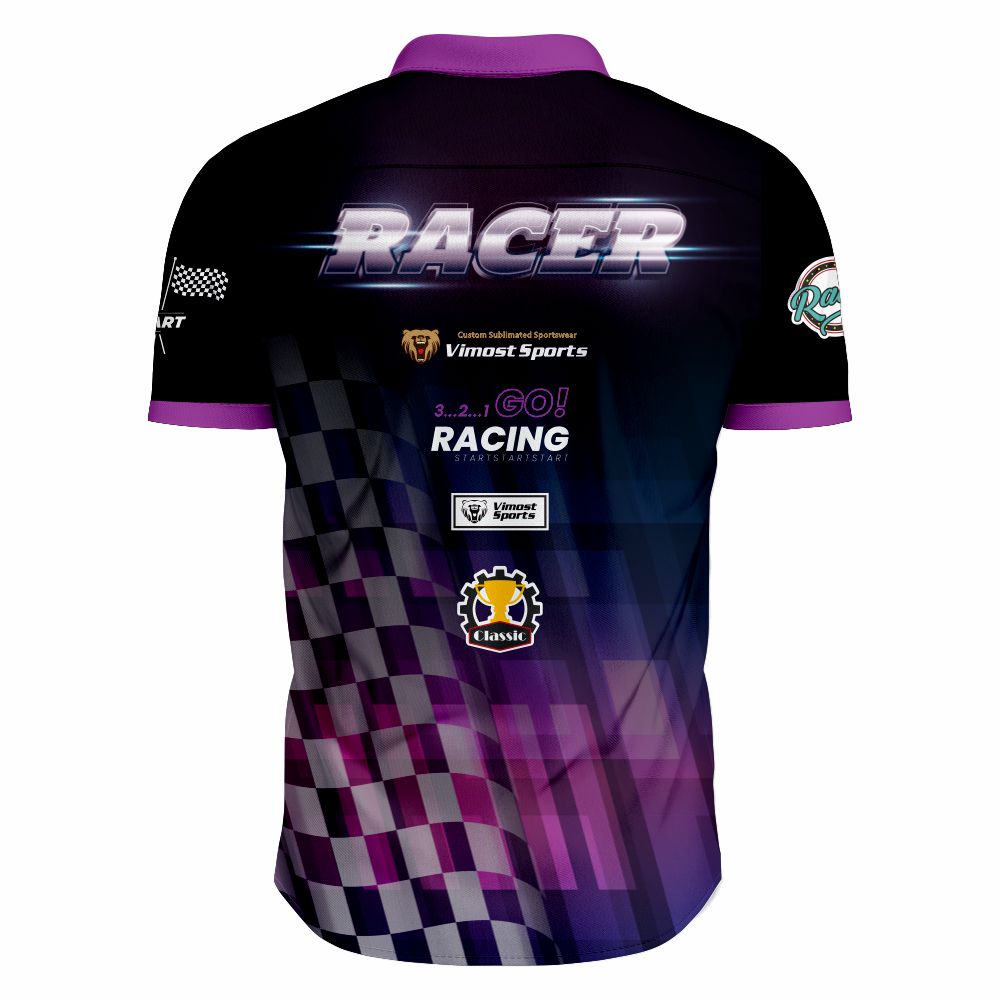 100% Polyester Custom Sublimated Racing Shirts with Full Buttons Styles