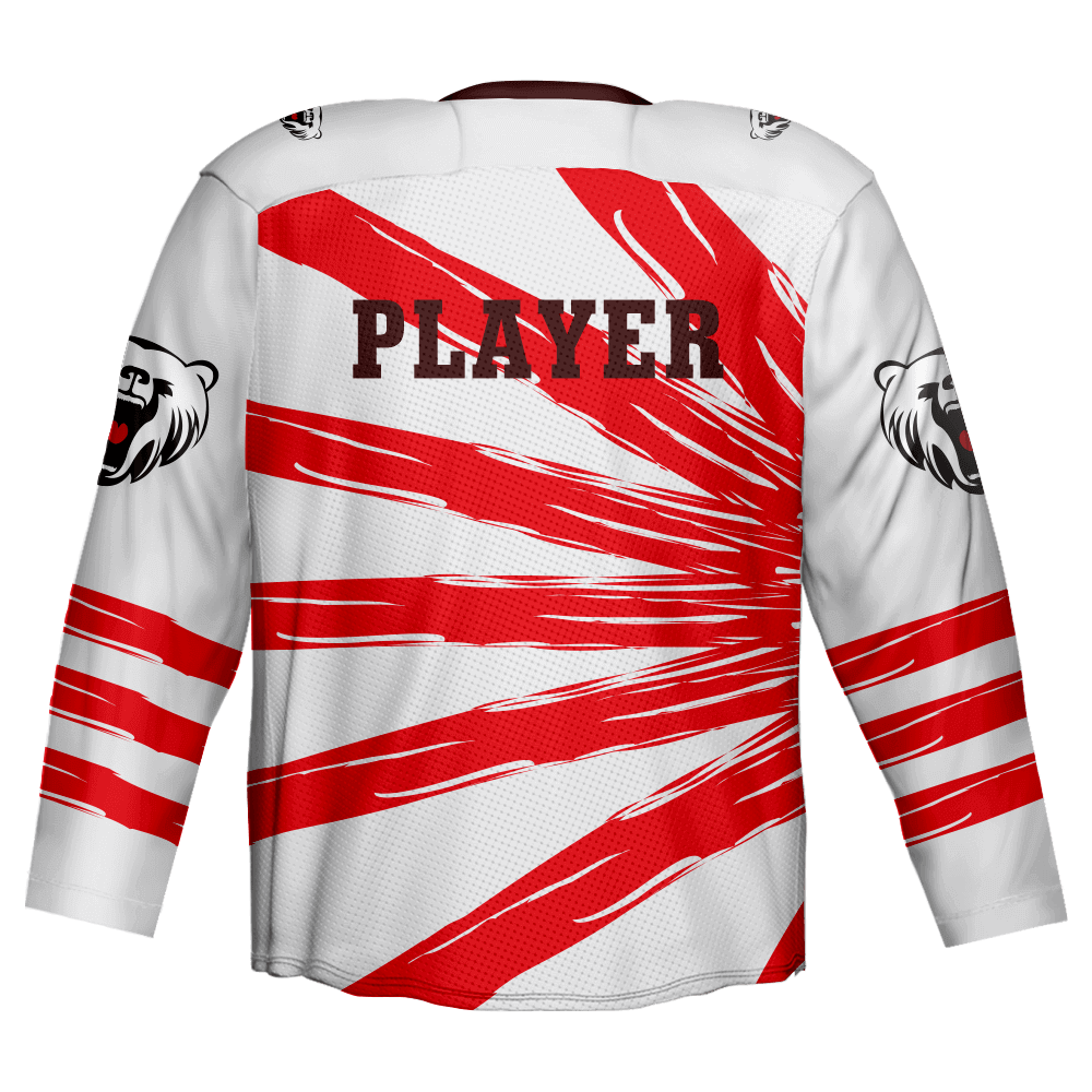 100% Polyester Red And White Ice Hockey Jerseys with with Classic Heart-shaped Neck