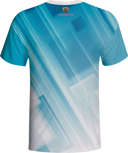 Round Neck Blue And White Custom T-shirt with Sublimation