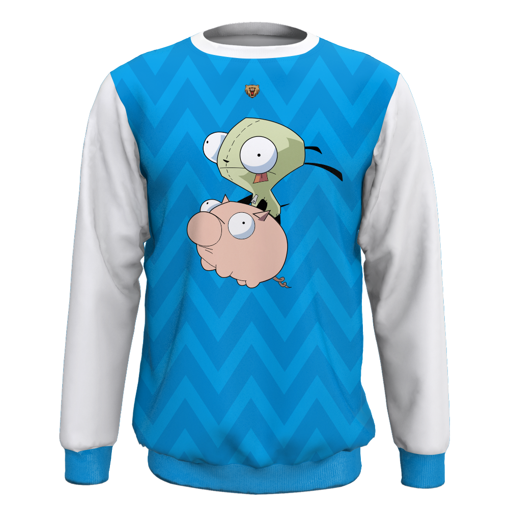 High Quality Sublimated Sweater with Blue Ribbed Cuff And Bottom Hem