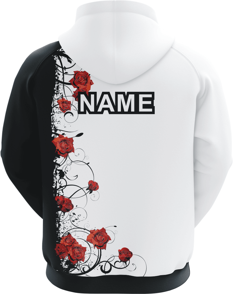 Good Quality Custom Sublimated White And Black Hoodie with Red Rose Patterns