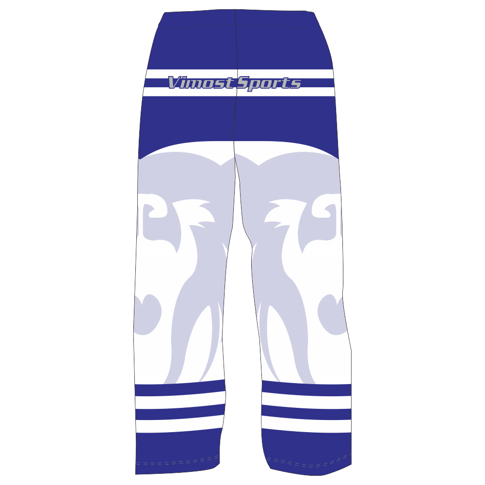 White And Blue Custom Ice Hockey Pants with Sublimation Printing 