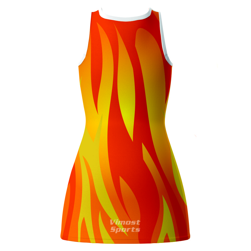 Flame Design Netball Dress Custom Design Girls Fit Netball Wear Full Sublimation Lycra Dress
