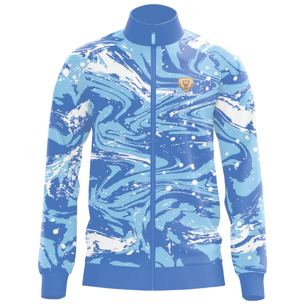 2022 New Fashionable Sublimated Jacket with Blue Zipper on The Front