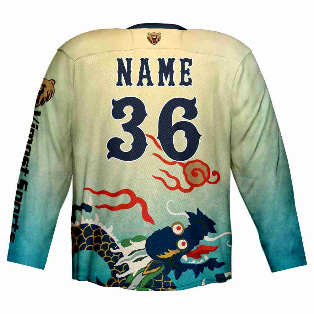  Sublimated 100% Polyester Ice Hockey Jersey with Dragon Design 