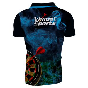 Design Your Own Custom Black And Blue Dart Shirts Jersey Polo With Pockets For Team Sublimation Dart T Shirt